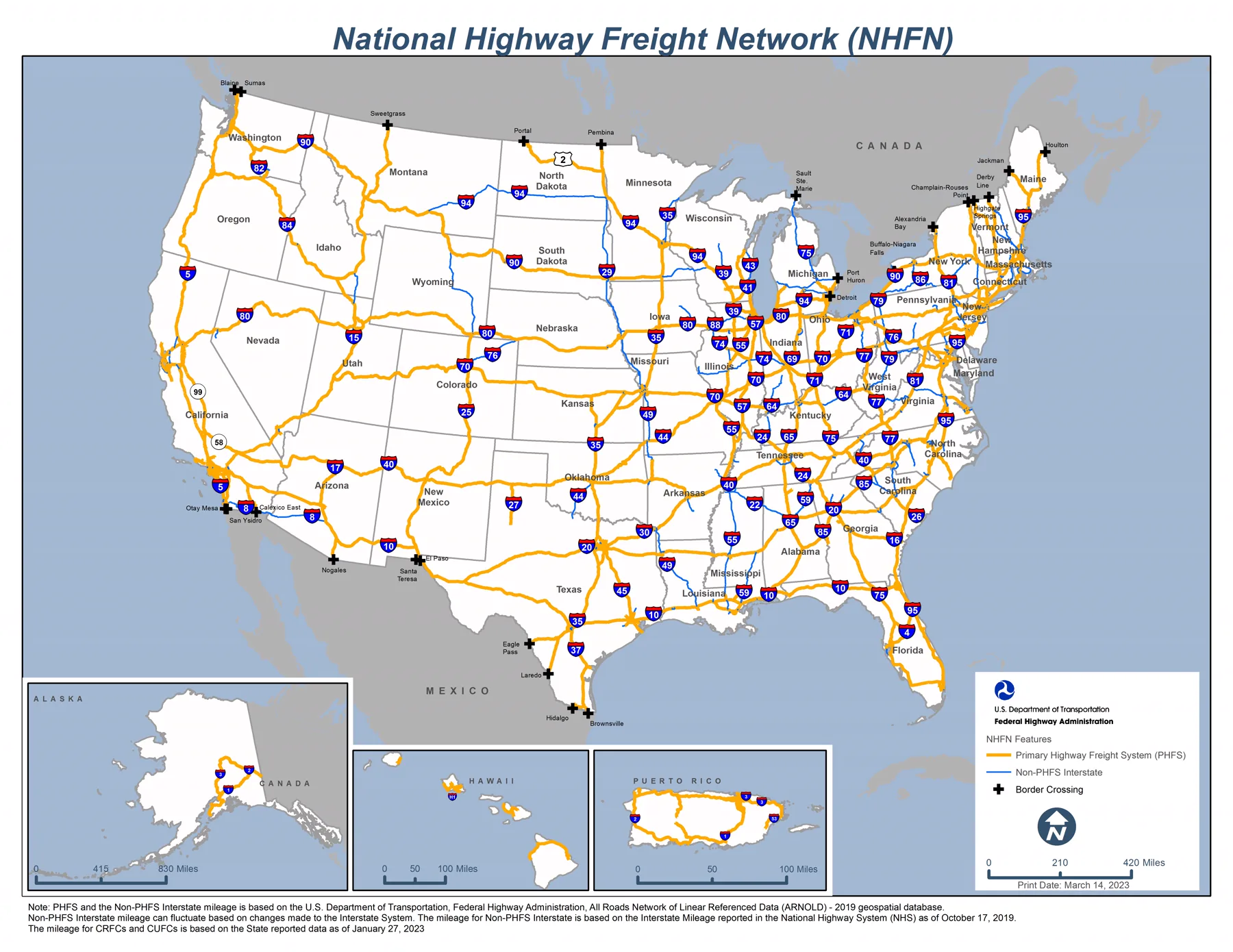 U.S. Department of Transportation map of the National Highway Freight Network